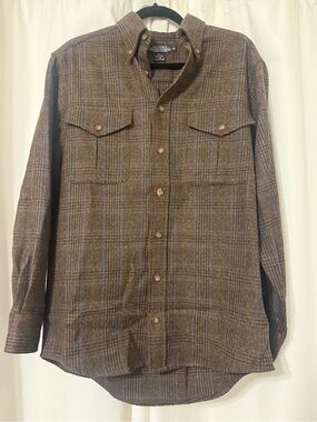 The J. Peterman Company 100% Wool Plaid Button-down Shirt Parka Size L